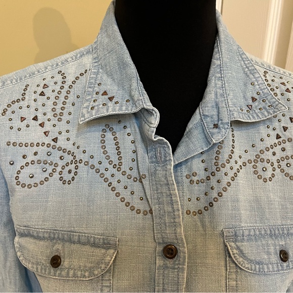 American Eagle Outfitters, studded denim, button-down shirt, women’s medium - Picture 3 of 5